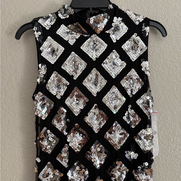 NWT French Connection Axel Embellished Sequin Dress In Black/Silver Midi - Picture 10 of 11